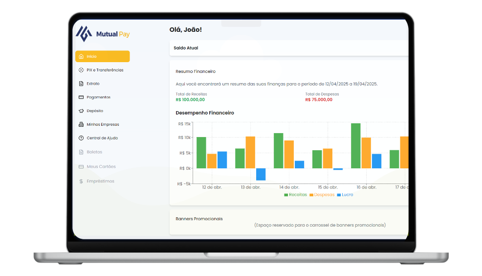 Dashboard MutualPay executando em um notebook